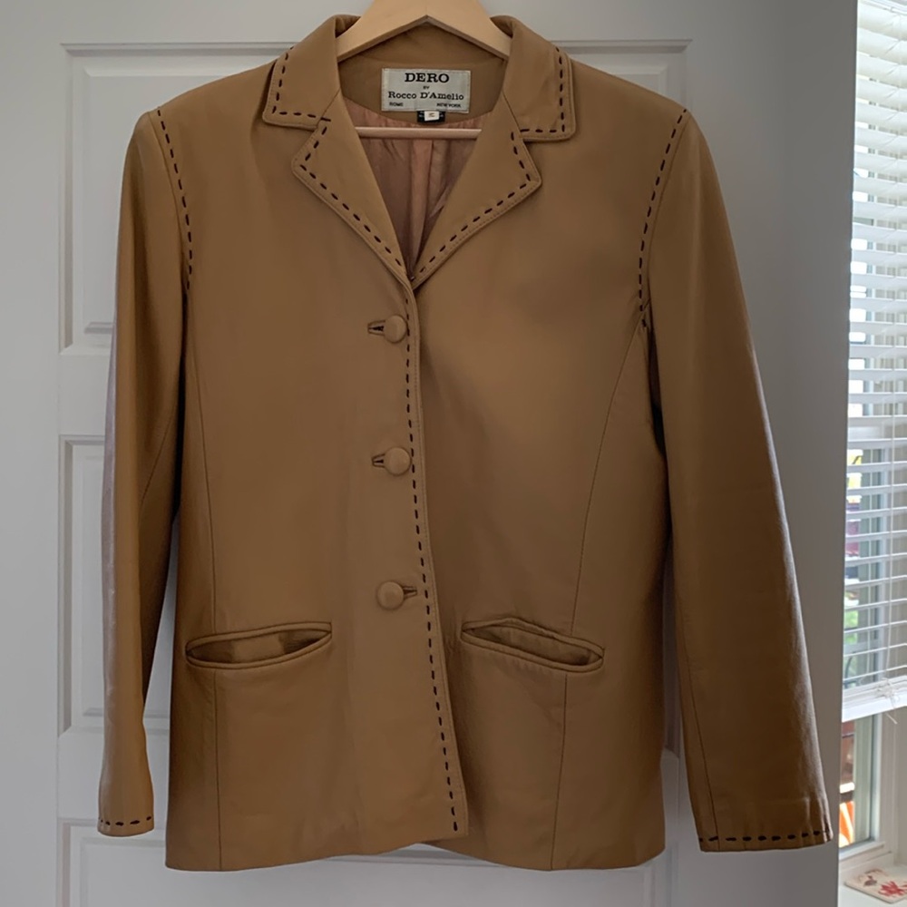 Vintage Tan Leather Blazer by Dero. Size M.